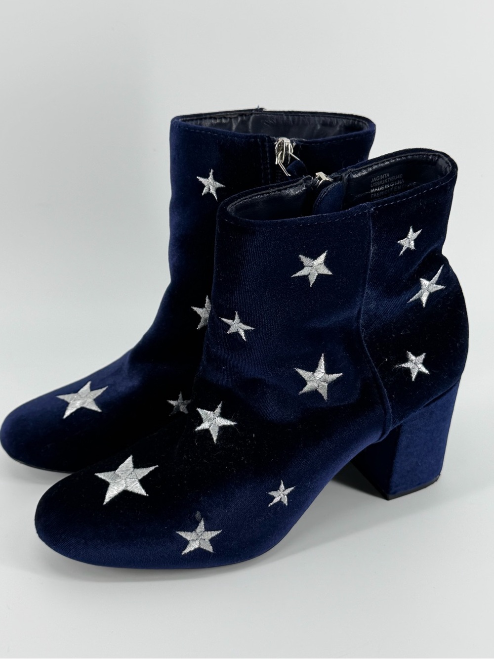 JustFab Jacinta Midnight Star Ankle Boots, Navy Blue Velvet, Women's 9